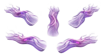 Transparent 3D purple abstract wave forms floating against a white background for design elements or digital art