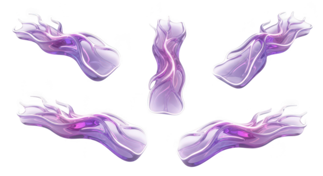 Transparent 3D purple abstract wave forms floating against a white background for design elements or digital art