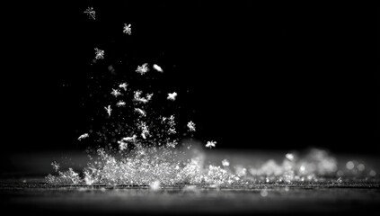 Frozen particles, falling, black background