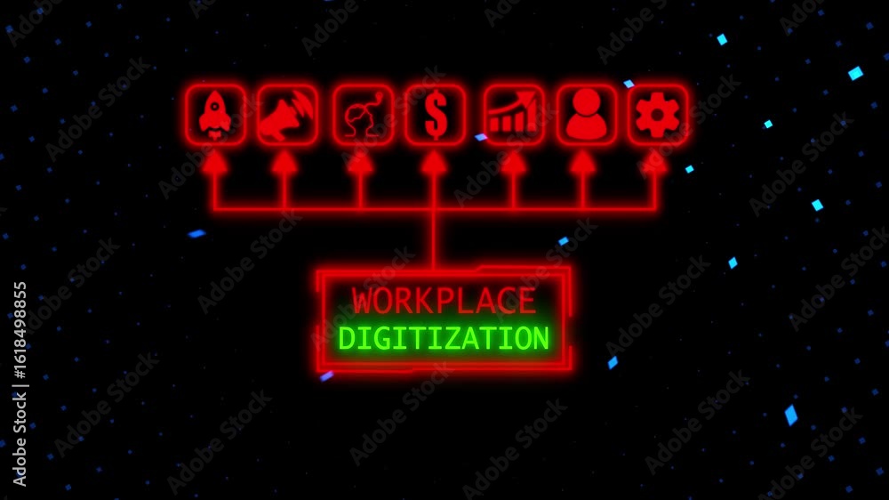 Poster financial data analysis innovation theme representing teamwork and technology, business, internet an
