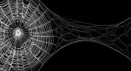 Eerie spiderweb stretches across blackness perfect for spooky season designs and chilling halloween promotions