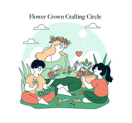 Flower Crown Crafting Circle Vector Illustration