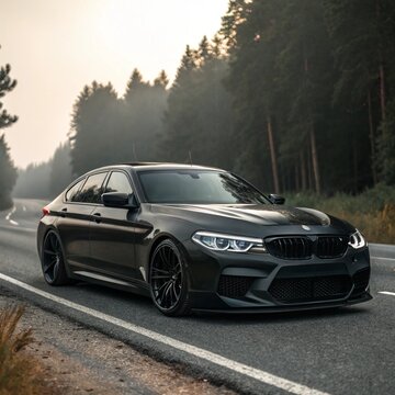 matte black bmw m5 on road