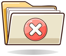 Obraz premium Cartoon folder icon with a red circle and white cross symbol for rejection or error