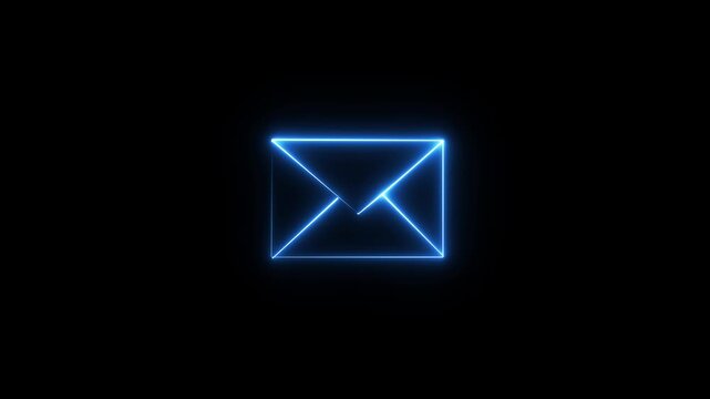 Neon glowing message box icon animation text chat box sign symbol on black background inbox icon  symbol. Message mail box, 4k. Pulsing Neon blue Message.