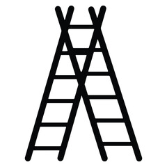 Simple black outline illustration of two ladders leaning against each other in a graphic design