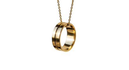 Gleaming ring pendant against abstract background