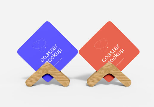 Wooden Square Coaster Mockup for Restaurant