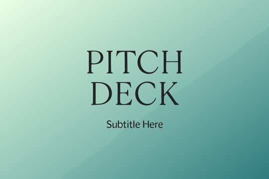 Pitch Deck: A clean and modern pitch deck design with the title Pitch Deck and a space for a subtitle, set against a soft, gradient background.