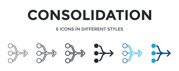 Consolidation Icon In Different Style Vector Illustration. Designed In Thin Line, Regular Line, Bold Line, Glyph, Color Line, And Color Glyph Style Can Be Used For Web