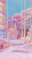 Pastel playground with swings and whimsical atmosphere