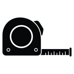 Simple black silhouette of a measuring tape tool for construction and diy projects