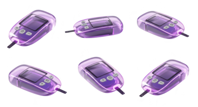 Stylized illustrations of glucose meters floating against a white backdrop suggestive of medical devices health and diabetes care