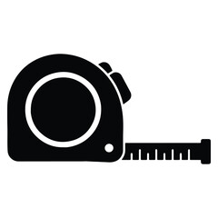 Simple black silhouette of a measuring tape tool isolated on white background