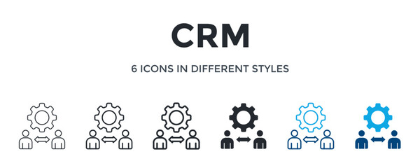 Crm Icon In Different Style Vector Illustration. Designed In Thin Line, Regular Line, Bold Line, Glyph, Color Line, And Color Glyph Style Can Be Used For Web