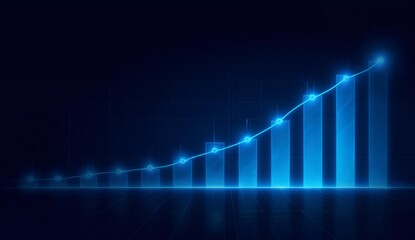 Fototapeta premium Ascending Bar Graph with Glowing Line, Representing Growth in a Dark Background