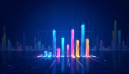 Fototapeta premium Dynamic Neon Bar Graph Displaying Data Trends in a Futuristic Setting