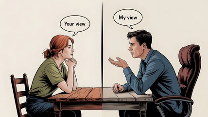 Two opinions Dialogue, contact and conversational exchange between two individuals, created with generative ai