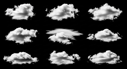Dramatic white clouds on black background for dreamy designs and creative projects perfect for atmosphere and weather concepts