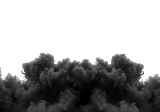 Dark smoke explosion isolated on transparent background
