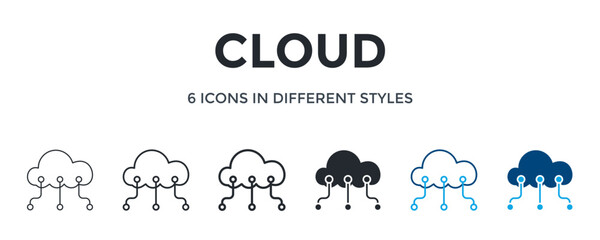 Cloud Icon In Different Style Vector Illustration. Designed In Thin Line, Regular Line, Bold Line, Glyph, Color Line, And Color Glyph Style Can Be Used For Web