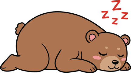 Cute sleeping bear cartoon, adorable animal illustration, peaceful bear nap, cozy wildlife, brown bear resting, cute baby bear sleeping, tranquil nature scene