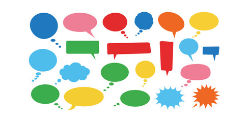 Colorful thought bubbles, multicolor comic shapes with flat bold design for message interface element chat dialogue icon template illustration communication balloon concept

