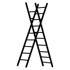 Two black ladders leaning together forming an x shape on a clean white background