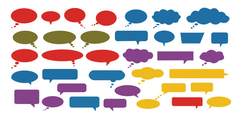 Colorful speech bubbles, flat comic text shapes collection for chat interface message icon concept conversation symbol template balloon dialog design illustration

