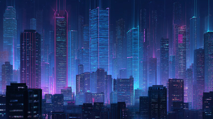 New York city at night, Futuristic Smart City in Neon Glow