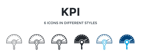 Kpi Icon In Different Style Vector Illustration. Designed In Thin Line, Regular Line, Bold Line, Glyph, Color Line, And Color Glyph Style Can Be Used For Web