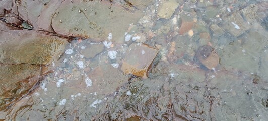 Gently flowing water over colorful river rocks