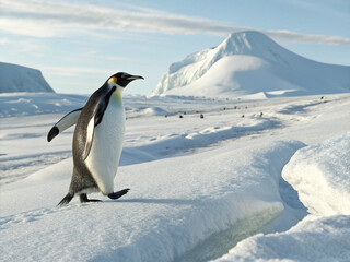 Obraz premium Penguin Walking in Arctic Plain