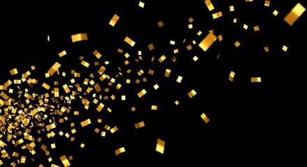 Gold confetti falling against a black background, creating a festive atmosphere