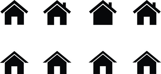Set of black home icons, minimalist house logo collection, modern real estate symbol, vector silhouette design for web and app