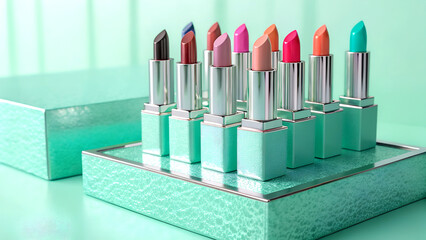 Discover your perfect shade with this stunning collection of vibrant lipsticks arranged beautifully