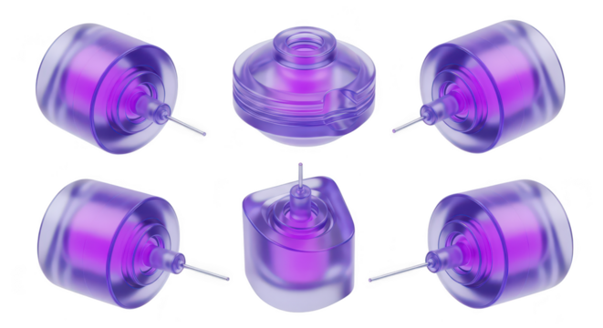 Isometric render of several micro-needling cartridges in a studio for beauty & skincare applications