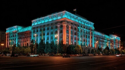 Naklejka premium Night Illumination of the Government Building in Chisinau, Moldova