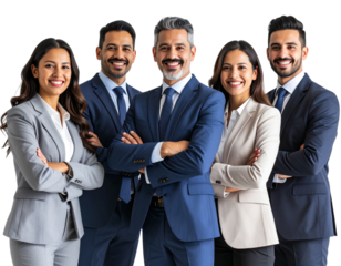 Confident Business Team of Five people Isolated on a Transparent Background, PNG form