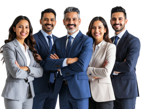 Confident Business Team of Five people Isolated on a Transparent Background, PNG form 