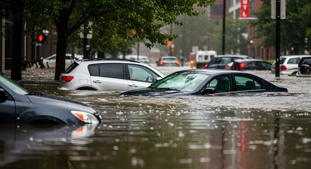 Cars on flood scene