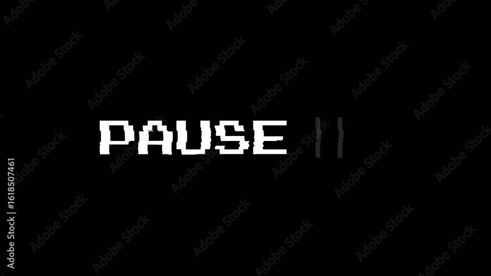 Poster a capture of a vcr playing and pausing a vhs blank tape: the big text pause, at the center of the sc