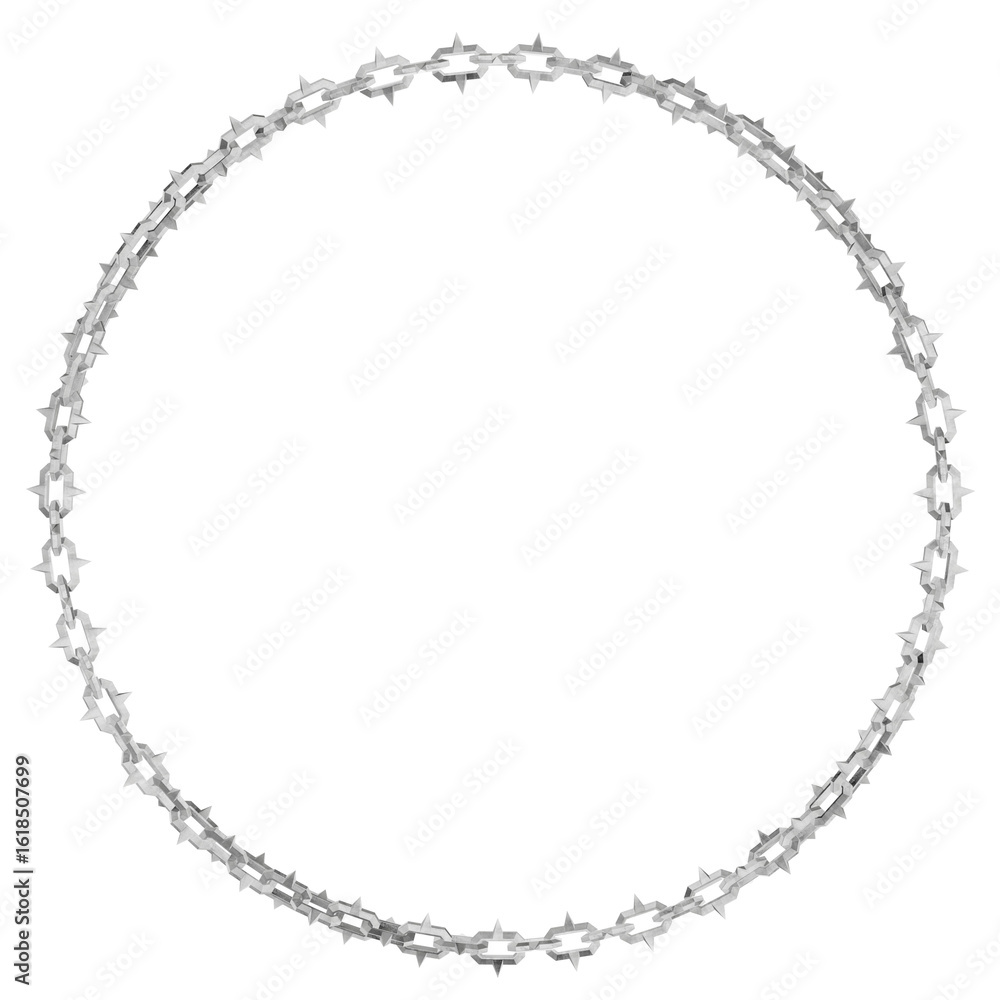 Aufkleber abstract 3d render featuring a polished silver chain with distinctive spiked links, forming a versat