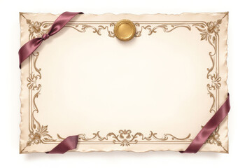 Elegant certificate template with ornate border and ribbon, ideal for academic achievements and awards