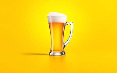 A beer on a yellow background. International Beer Day banner and concept. High quality