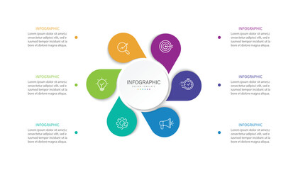Business visualization infographic circle design template with 6 options, steps or processes. Business presentation.	