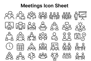 Meetings Icon Sheet: An illustrative sheet showing various meeting icon representations, useful for conveying collaboration concepts in business and project management scenarios.