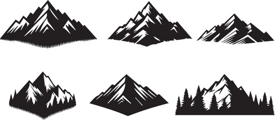 Vector Illustration Set of Mountain Silhouettes in a Variety of Styles