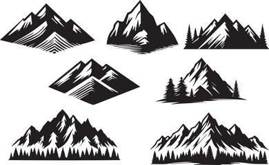 Vector Illustration Set of Mountain Silhouettes in a Variety of Styles