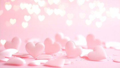 Pastel hearts on soft pink background